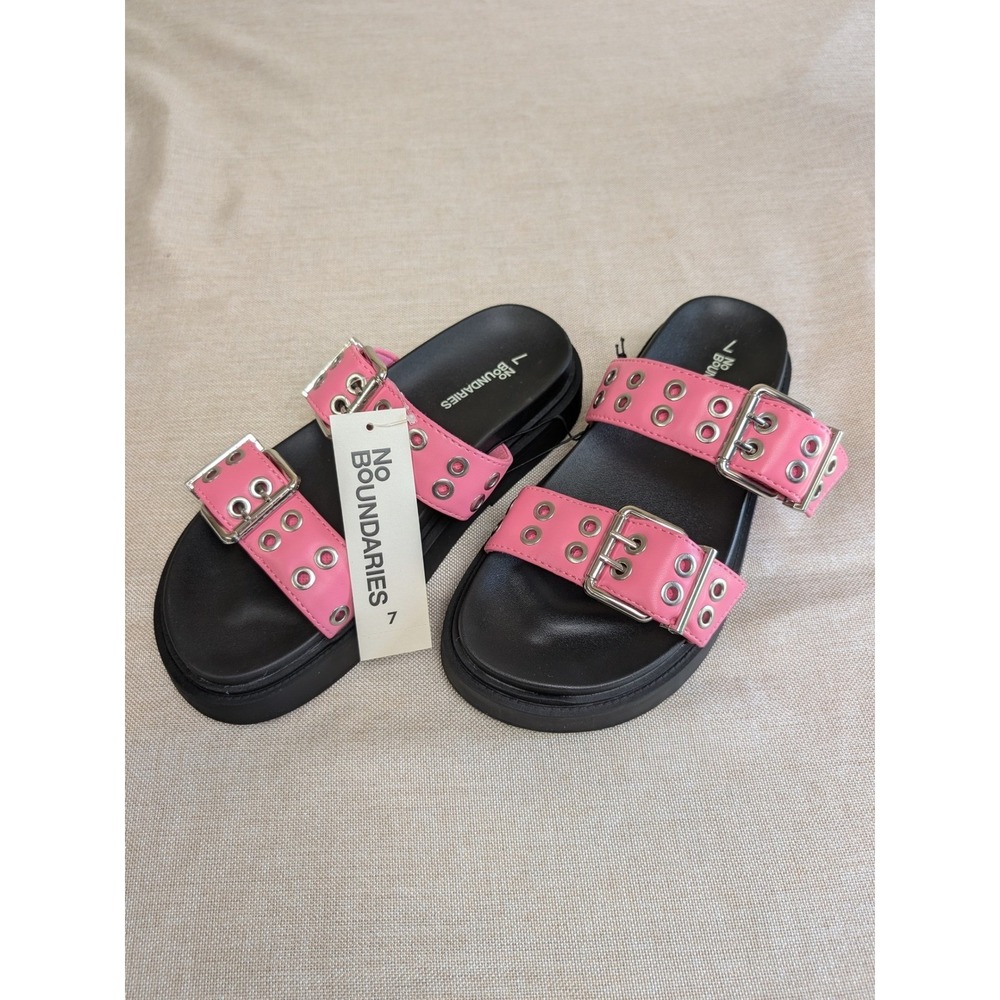 No Boundaries Platform Slide Sandals Womens 7 Pink New Grommet Buckle Flatform